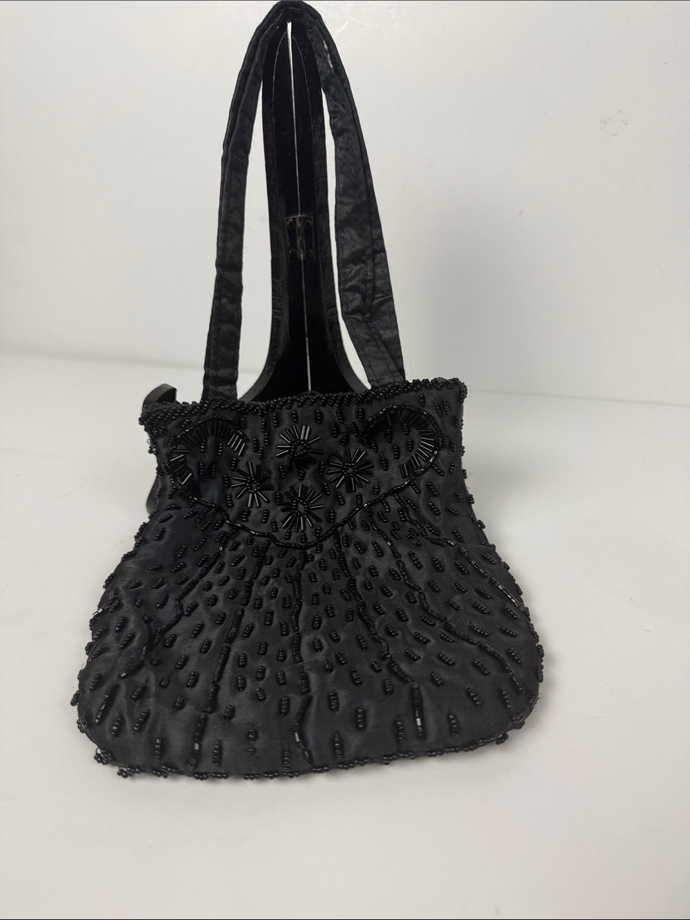 Black Beaded Evening Tote Handbag